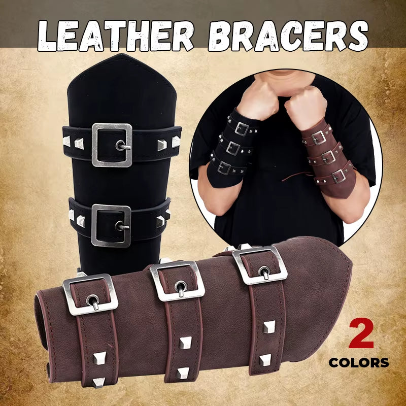 2Pcs Medieval Cosplay PU Leather Armor Arm Warmer Lace-Up Men Viking Pirate Knight Gauntlet Wristband Bracer Steampunk Accessory