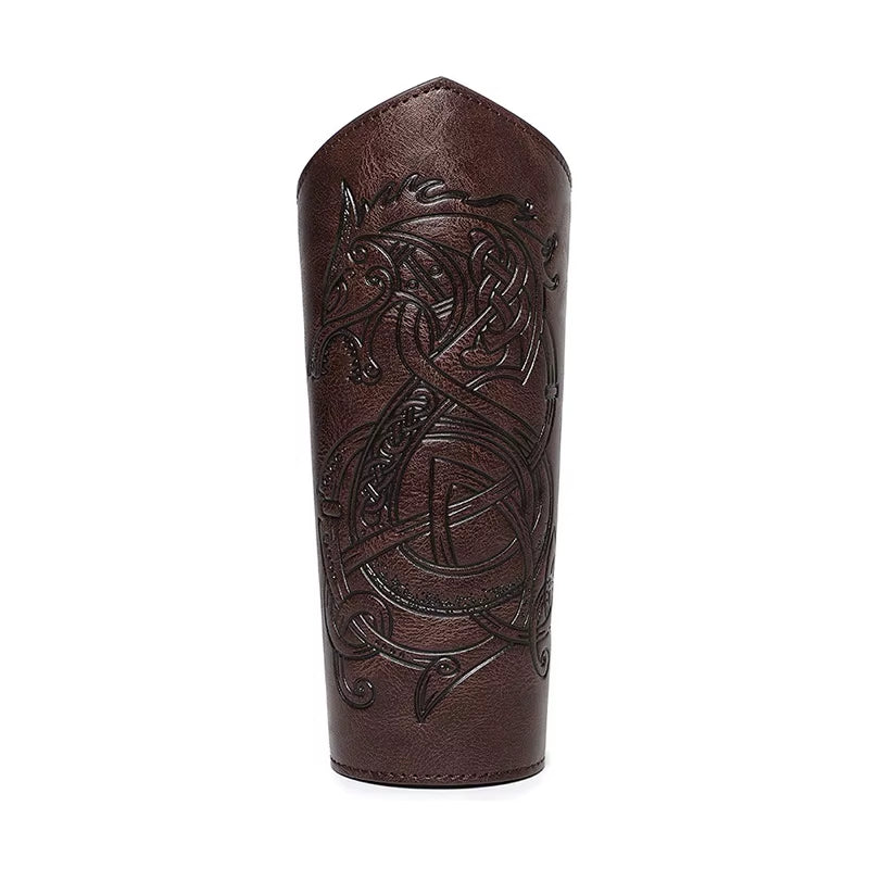 Medieval Leather Wrist Guards Viking Warrior Embossed Leather Gauntlets Knight Arm Gloves Retro Gothic Wristbands Outdoor Armor