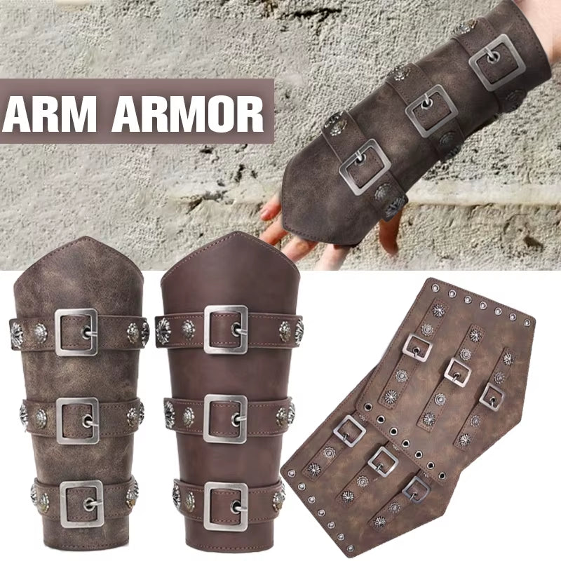 2Pcs Medieval Cosplay PU Leather Armor Arm Warmer Lace-Up Men Viking Pirate Knight Gauntlet Wristband Bracer Steampunk Accessory