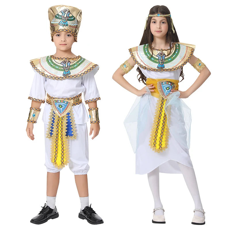 Adult Kids Egypt Nile Pharaoh Cleopatra Costume for Women Men Boys Girls Family Halloween New Year Party Fancy Dress