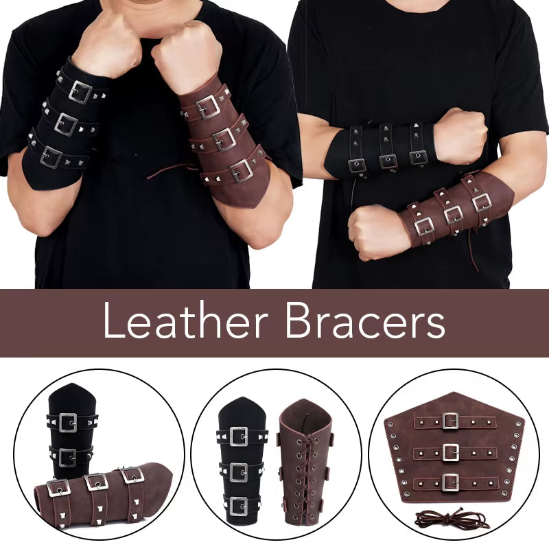 2Pcs Medieval Cosplay PU Leather Armor Arm Warmer Lace-Up Men Viking Pirate Knight Gauntlet Wristband Bracer Steampunk Accessory