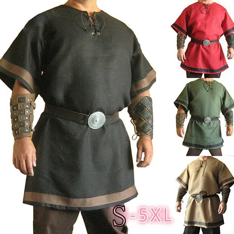2025 Men Cosplay Medieval Vintage Renaissance Warrior Knight Costume Men Nordic Army Pirate Tunic Shirt Tops Renaissance