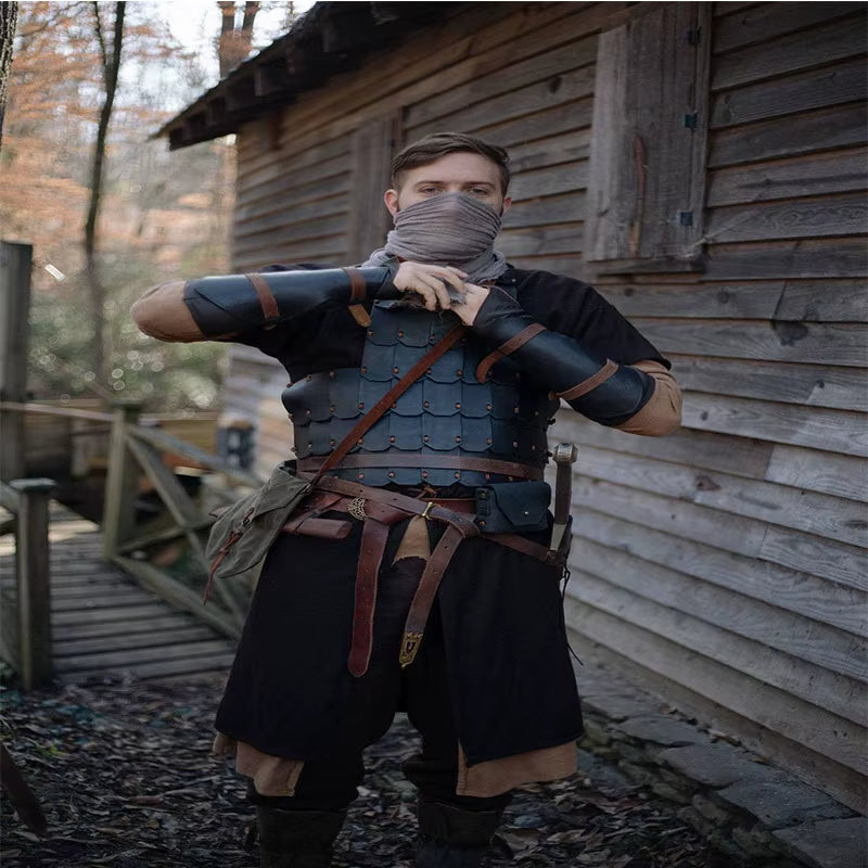 Adult Men Medieval Knight Warrior Costume Green Tunic Clothing Norman Chevalier Braid Viking Pirate Saxon LARP Top Shirt