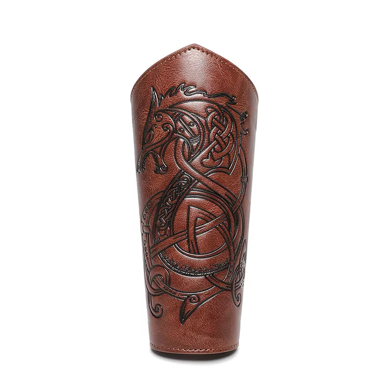 Medieval Leather Wrist Guards Viking Warrior Embossed Leather Gauntlets Knight Arm Gloves Retro Gothic Wristbands Outdoor Armor