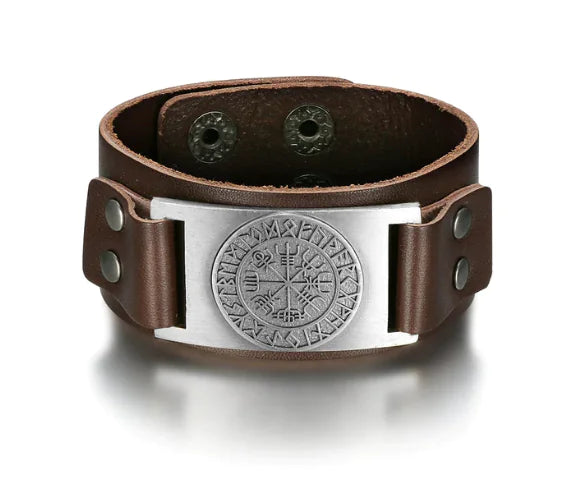 Beowulf Leather Viking Vegvisir Arm Cuff