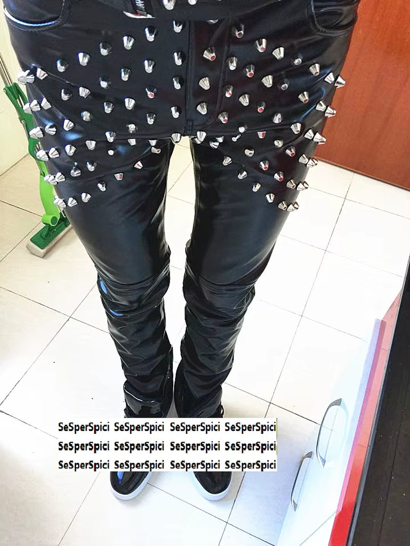 Hot Punk Rock Band DJ Men'S Singer Costume Non Mainstream Chic Full Rivet Leather Men Singer Costumes Jacket Guitar Show