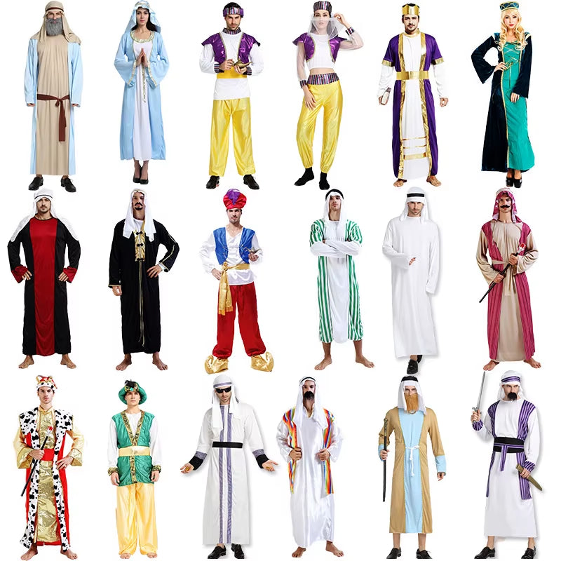 Halloween Cosplay Arab India Arabian Prince Princess King Costume Middle East Shepherd Robe Carnival Fancy Men Women