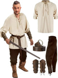 4 Pcs Men'S Renaissance Costume Halloween Set Medieval Pirate Shirt Ankle Banded Pants Viking Belt Accessories