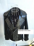 Hot Punk Rock Band DJ Men'S Singer Costume Non Mainstream Chic Full Rivet Leather Men Singer Costumes Jacket Guitar Show