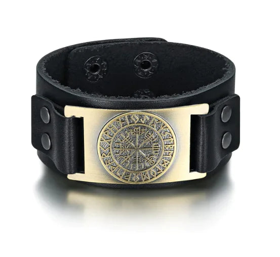 Beowulf Leather Viking Vegvisir Arm Cuff