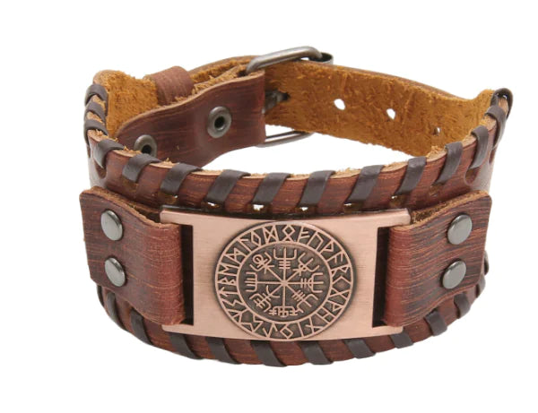 Beowulf Leather Viking Vegvisir Arm Cuff