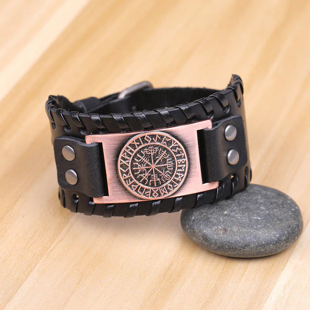 Beowulf Leather Viking Vegvisir Arm Cuff