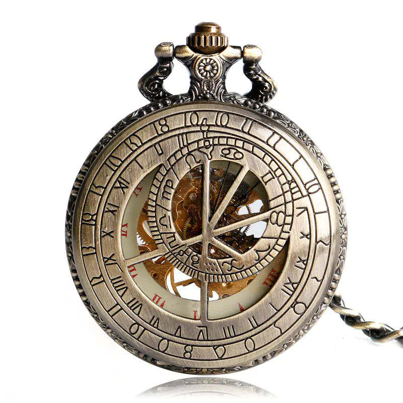 Antique Bronze Mechanical Pocket Watch with Compass