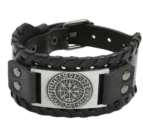 Beowulf Leather Viking Vegvisir Arm Cuff