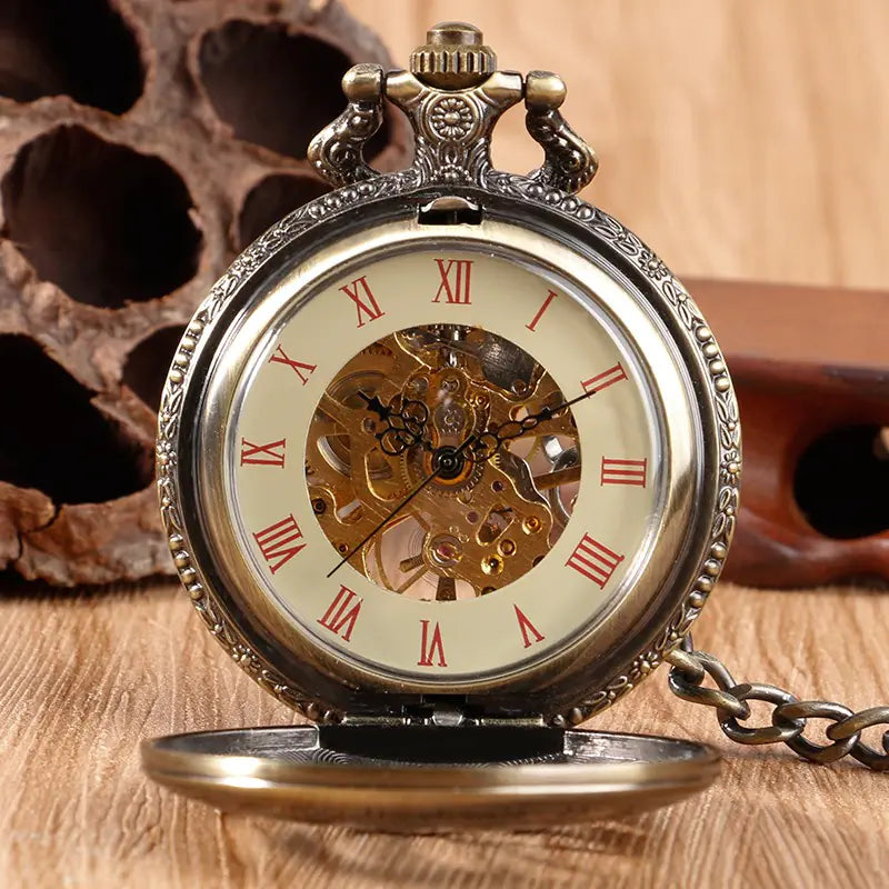 Antique Bronze Mechanical Pocket Watch with Compass