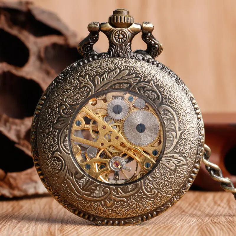 Antique Bronze Mechanical Pocket Watch with Compass