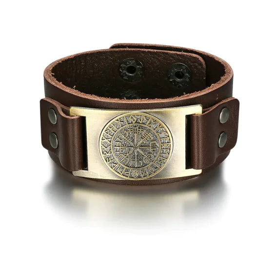 Beowulf Leather Viking Vegvisir Arm Cuff