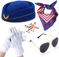 5Pcs Airline Stewardess Costume Accessories Set Womens Flight Hat Sunglasses Sca