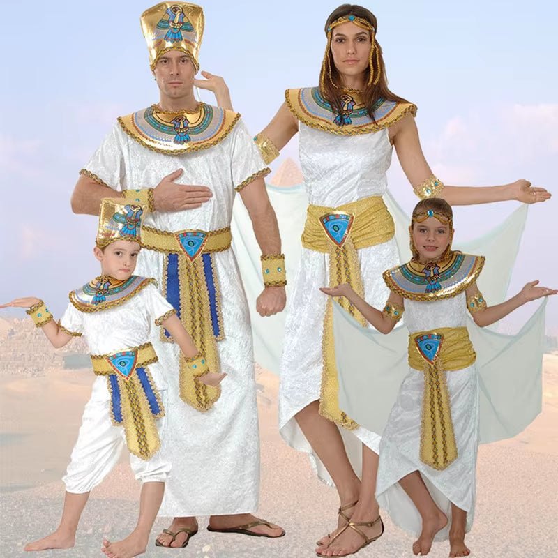 Adult Kids Egypt Nile Pharaoh Cleopatra Costume for Women Men Boys Girls Family Halloween New Year Party Fancy Dress