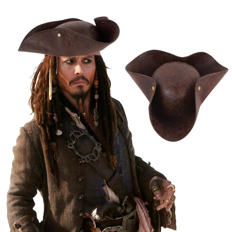 Faux Leather Pirate Hat Jack Captain Cosplay Men Women Costume Accessories Halloween Masquerade Party Decoration Adult Kids Hat