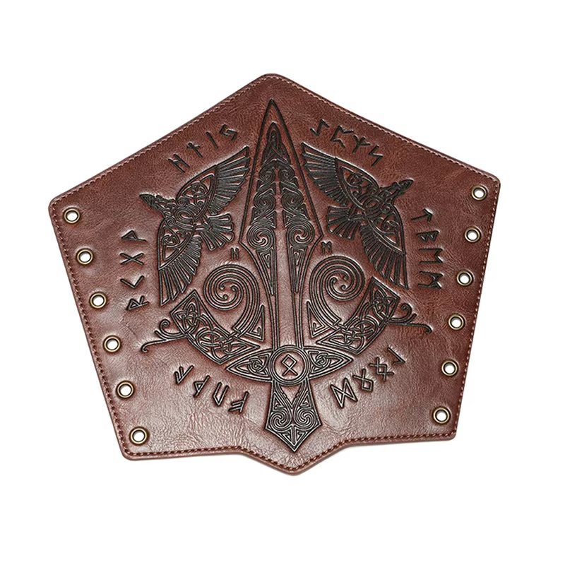 Medieval Leather Wrist Guards Viking Warrior Embossed Leather Gauntlets Knight Arm Gloves Retro Gothic Wristbands Outdoor Armor