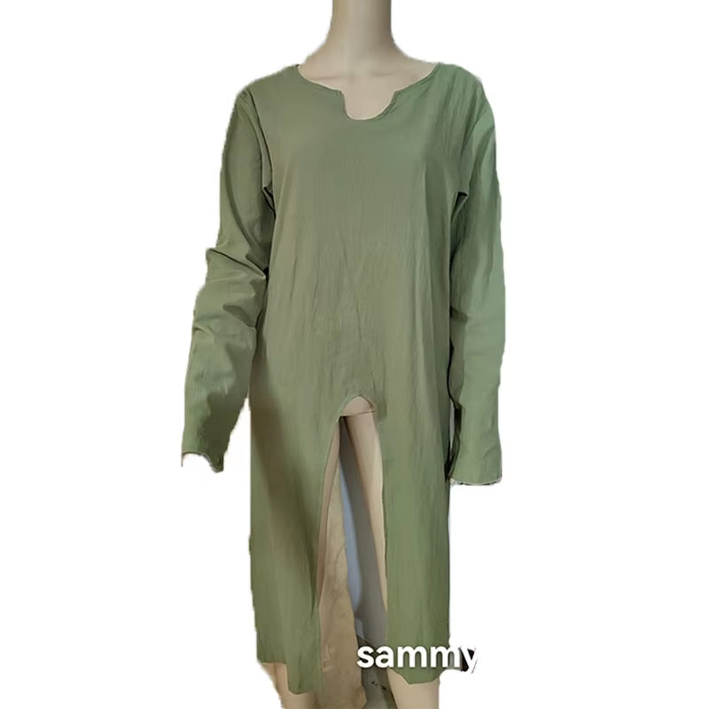 Adult Men Medieval Knight Warrior Costume Green Tunic Clothing Norman Chevalier Braid Viking Pirate Saxon LARP Top Shirt