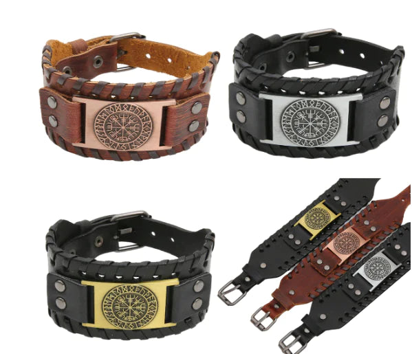 Beowulf Leather Viking Vegvisir Arm Cuff