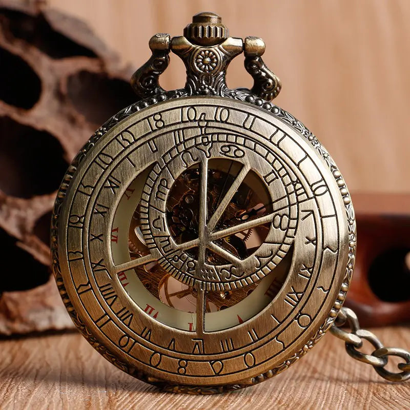 Antique Bronze Mechanical Pocket Watch with Compass